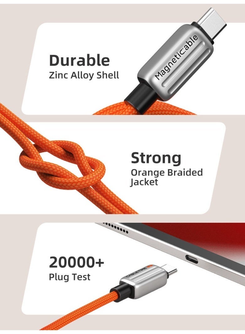 كابل تايم كابل شحن سريع مغناطيسي USB من النوع C بقوة 240 واط من كيبل تايم، بطول 1 متر أو 2 متر، متوافق مع آيفون 15 برو بلس ماكس | برتقالي - Image 4
